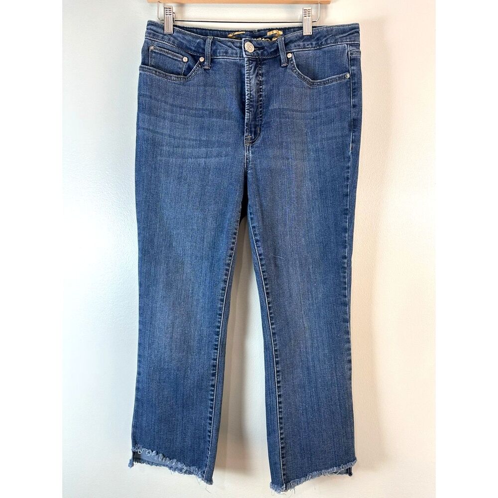 Seven7 Raw Hem Crop Jeans Womens Size 10 Stretch Denim Frayed Hem Blue